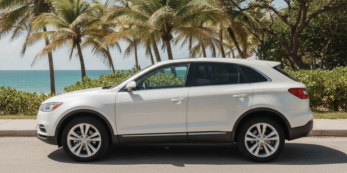 Mid-size SUV rental on a tropical Puerto Rico road — Car Rental San Juan